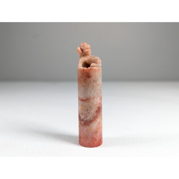 Chinese Sheep or Cow zodiac Chop Seal, pink grey soapstone Year Stone Seal - Picture 2 of 10
